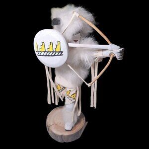 Kachina Doll White Buffalo Warriors FBB Signed Handmade Fur Wood 10 Inch Native